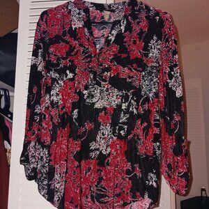 (S) Vera Rose Floral 3/4 Seeve Dress Shirt (rare design)